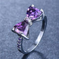 Wedding Engagement Party Bowknot Faux Amethyst Inlaid Finger Ring Bridal Jewelry. 
