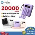 masber 20000mah with 4 Cable Small Powerbank mini Type C Micro IP Kecil Pawer Bank Digital Display. 