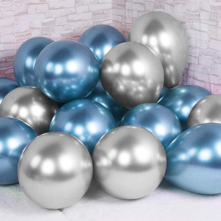 20 Blue & Silver Metallic Balloons Pack For Birthday Decoration - Home Decoration Chrome Baloons Party Decore Chrome Balloons in Different Colors Combinations
