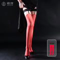 Qing He Hanging W1395d Stockings Contrast Color Silicone Non-Slip Open Sexy Silky Temptation Black Silk Knee Socks Stockings. 