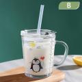 Cute Cartoon Glass Mug with Lid Handle Measuring Pipette Glass Milk Cup. 