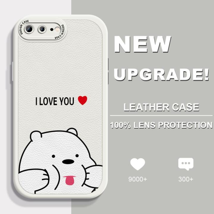 AMORVOR for iPhone 7 Plus 8 Plus Back Cover Ice Bear Panda PU Leather Case Soft Silicone Edge Phone Cases