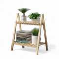 Wooden Plant Stand 2 Tier Foldable Flower Pot Display Shelf Rack Solid Wood Two layers Storage Balcony Folding Flower Stand Bcenter655. 