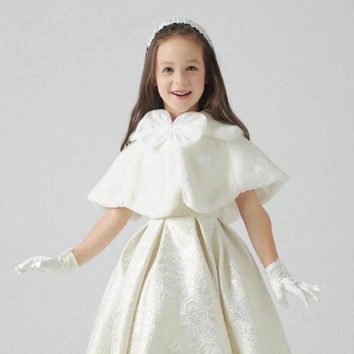 Flower Girls Faux Fur Shrug Bridesmaid Wedding Bolero Children Kids Cape Cover Up