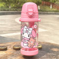 【ZOSR】Sanrios Cinnamoroll Kuromi Square Water Bottle My Melody Cartoon Cute Double Drinking Straw Cup Kawaii Water Cup for Kids 600ml. 