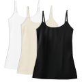 Pack of 3 Camisole for Women and Girls Stretchable Cotton Tank Top & Shameez for Teens and Ladies Comfortable Innerwear Slip for Girls | White & Skin & Black Camisole Set for Women. 