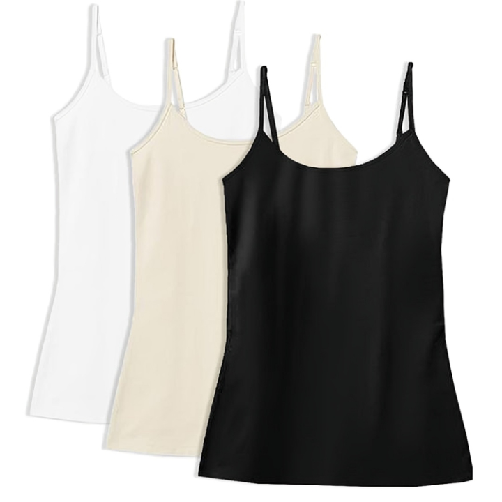 Pack of 3 Camisole for Women and Girls Stretchable Cotton Tank Top & Shameez for Teens and Ladies Comfortable Innerwear Slip for Girls | White & Skin & Black Camisole Set for Women