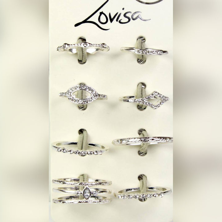 Lovisa Rings Set Silver Plated Pack Of Eight Full Hand Rings 14 To 18 Sizes