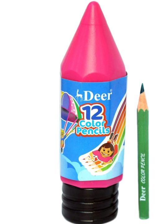 Deer 12-Colour Pencil Set - Half Size, Easy Grip, with Durable Plastic Pencil Case – Compact & Portable Art Supplies