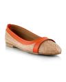Orange And Beige Faux Leather Pump Flats For Women. 