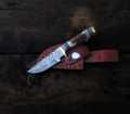 Damascus Handmade Hunting Knife With Leather Cover. 