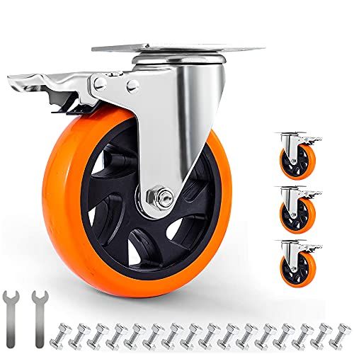 4%20pcs%204%20inch%20Swivel%20Caster%20Wheels%20with%20Dual%20Locking,%20Heavy%20Duty%20of%201400lbs,%20Premium%20Polyurethane%20No%20Noise%20Wheels%20for%20Furniture%20and%20Cart%20Set%20of%204(Free%20Bolts%20and%20Nuts%7C.TYRES%204%20INCH,%20-%20Image%202