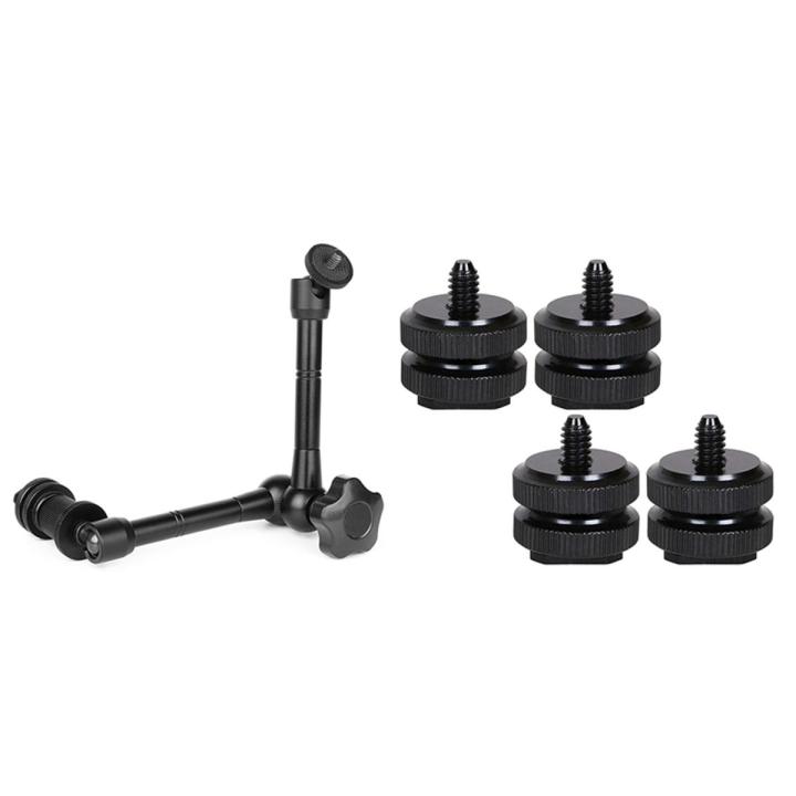 1 Pcs Magic Arm 11 Inch Articulating Arm Magic Friction & 4 Pcs 1/4 Inch Tripod Screw Flash Shoe Mount
