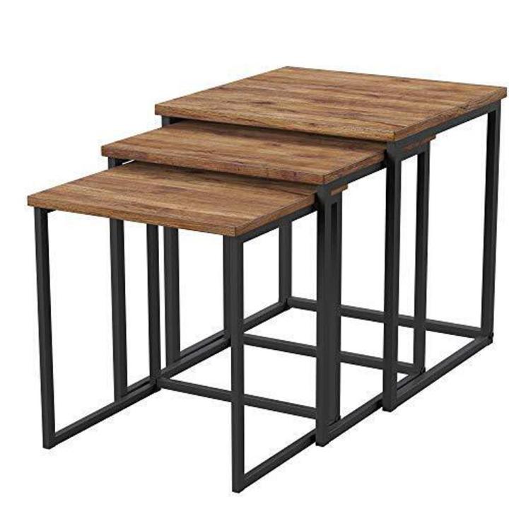 Set of 3 Nesting Table Coffee Tables End Tables Tea Table Side Tables, Modern Industrial Rustic Coffee Table with Metal Box Frame, Coffee Tables for Living Room Home Bedroom,