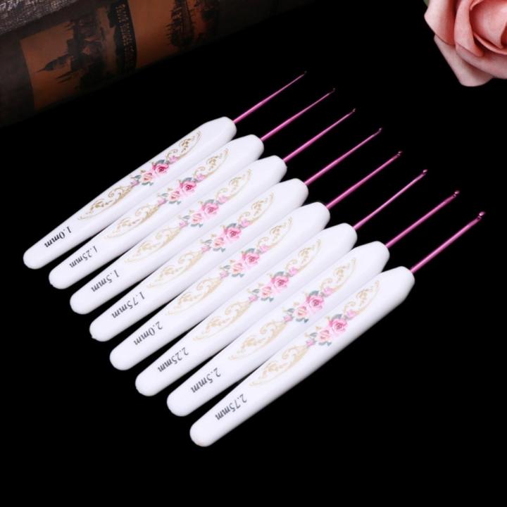 8pcs Plastic Handle Floral Aluminium Crochet Hooks-KS