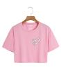 New Graphic Heart Logo Print Crop Top Round Neck Half Sleeves Casual Printed Cotton Crop T Shirt For Girls Women And Ladies. 