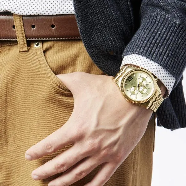 Michael Kors Lexington Chronograph Yellow Gold Dial Gold Stainless