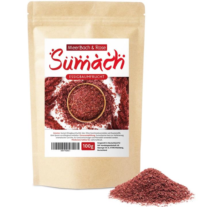 Sumac Spice, 100 g Sumak Spice Turkish, Oriental Sumac, Vinegar Tree Spice, Naturally Without Colourants and Additives, Hand Bottled in Germany