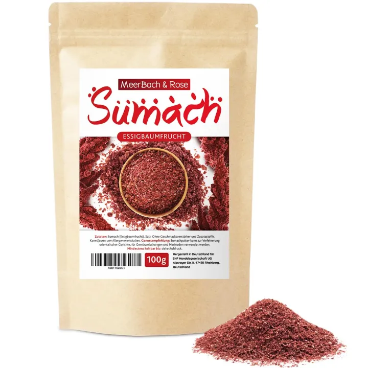 Sumac Spice, 100 g Sumak Spice Turkish, Oriental Sumac, Vinegar Tree Spice, Naturally Without Colourants and Additives, Hand Bottled in Germany