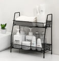 r,Premium 2-Tier Metal Spice Racks kitchen organizer - Multipurpose storage rack kitchen Organizer, Wall-Mounted Design, Portable Jar Stand, Bathroom Storage Shelf, Shampoo Holder, Makeup Stands - Black/White. 