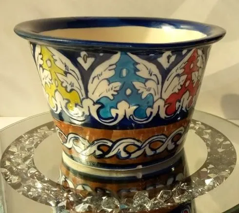 Blue%20Pottery%20Plant%20Pot%20Handmade/%20Hand%20painted,%20Height:%203.5%20Inches%20-%20Image%202