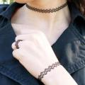 Beingwomen Black Plastic Tattoo Choker Necklace with, Ring & Bracelet for Women/Girls. 