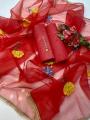 Unstitched 3-Piece Dress Kataan Silk Dress with Hand-Painted Embellished Organza Dupatta for Women. 