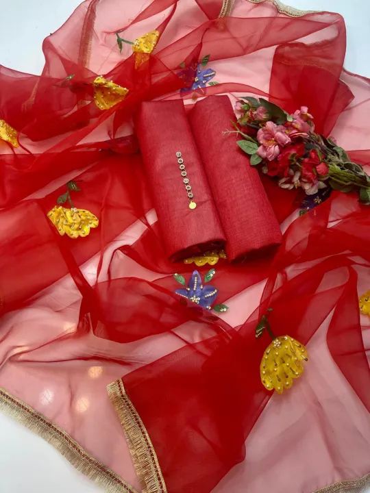 Unstitched%203-Piece%20Dress%20Kataan%20Silk%20Dress%20with%20Hand-Painted%20Embellished%20Organza%20Dupatta%20for%20Women%20-%20Image%206