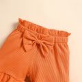 Infant Baby Two Piece Set, Toddler Solid Color Sleeveless Camisole Tops Elastic Waist Ruffle Hem Shorts. 