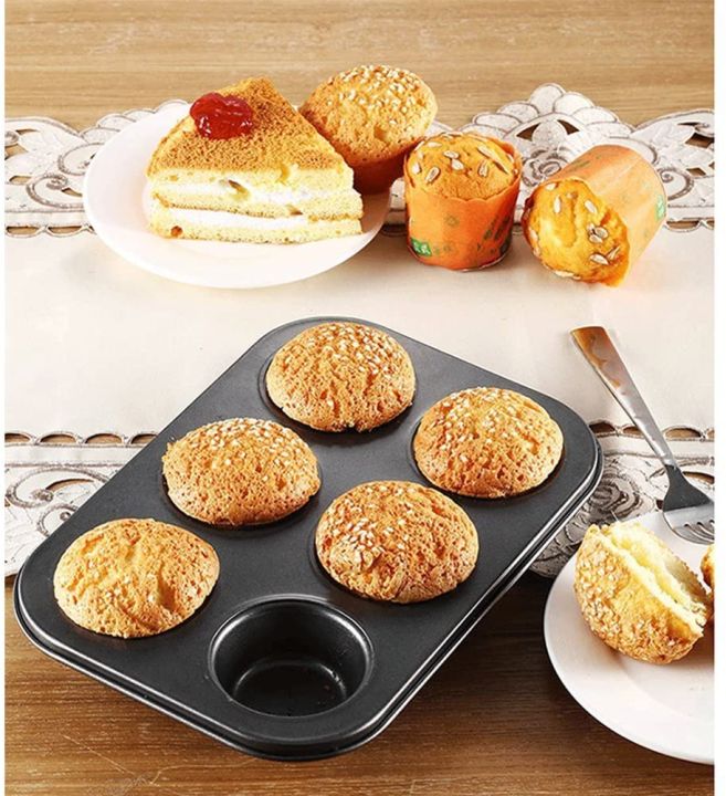 Premium Quality 6 Muffin Pan - Jumbo Cupcake Pan - Muffin Pan Nonstick - Muffin Pan 6 Cup Muffin Baking Cupcake Mold Non-Stick Muffin Tray Muffin Pans and Cupcake Maker Cupcake Baking Pan Black