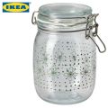 IKEA KORKEN Glass Jar with lid (rubber seal), Clear, Red Brown, patterned light beige, Green, 1 Liter – Air Tight 1000 ML. 