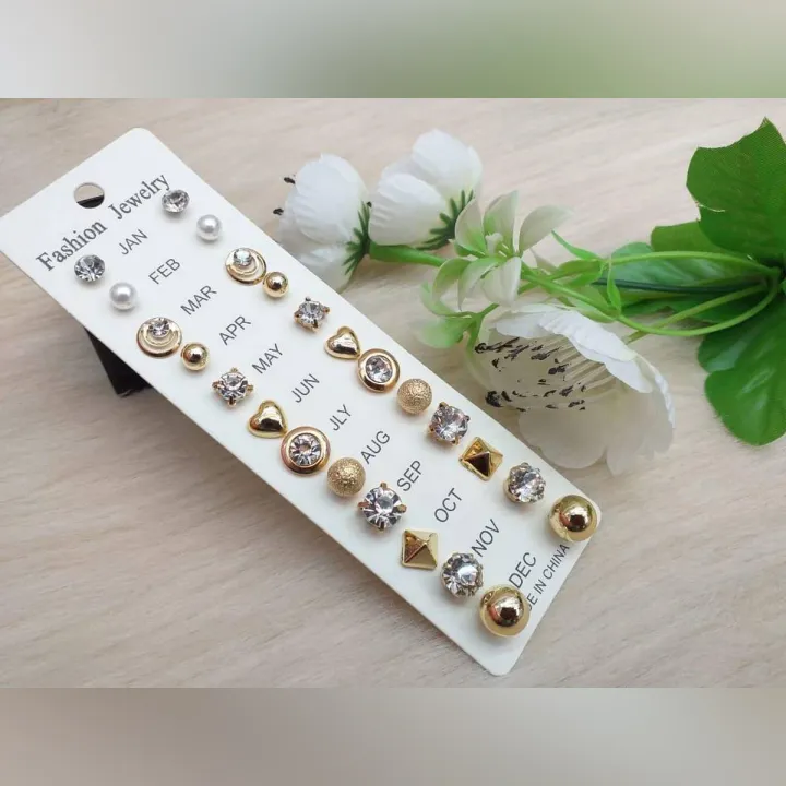 12%20Pair%20in%201%20Earrings%20Set%20Women%20Circle%20Crystal%20Pearls%20Stud%20Earring%20Jewelry%20Gifts%20-%20Image%202