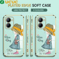 UCUC for Realme C33 Back Cover + Free Lanyard Missing Girls Luxury 6D Plating Case Side Pattern Soft Silicone Square Phone Cases. 