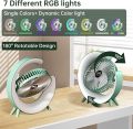 Colorful Desktop Fan | USB Rechargeable, Silent, 3-Speed with LED Ambient Light. 