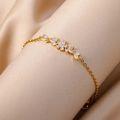 Elegant Zircon Flowers Bracelet For Women Girls Charm Gold Color Stainless Steel Plant Bracelets Luxury Designer Jewelry Gifts. 