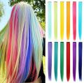 Neon Clip-in Hair Extensions for Girls, Synthetic 22" Straight Highlight Hairpieces, Party & Halloween Accessories. 