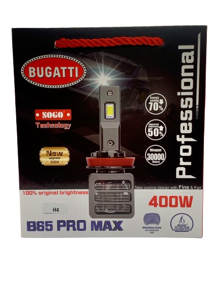 H4 Bugatti B65 Pro Max LED Headlights 400Watts 40000Lumens - 6500k White - Most Powerful LED