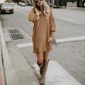 Fashion Women Solid O-Neck Pocket Long Sweater Long Sleeve Casual Loose Pullover. 