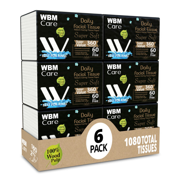 (Pack of 6) WBM Daily Facial Tissue Paper 180s | Tissue