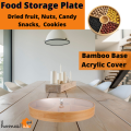 1pc Bamboo Food Storage Tray Bamboo Dry Fruit Nuts, Candy, Snacks, Cookies Plate with Acrylic Lid. 