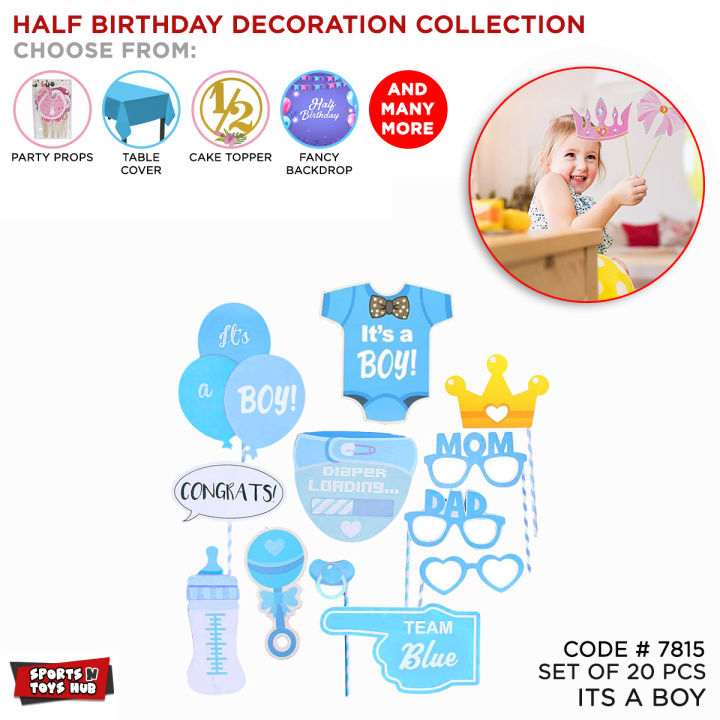6 Month Birthday Party Decoration Collection, Backdrop Decorative Panaflex Kids Six Months Born Day Celebration Tablewear, Parties Decor Supplies Cake Toppers Table Cover Disposable Paper Cap Cup Plates Baby & Baba Birth Day Items Materials & Accessories