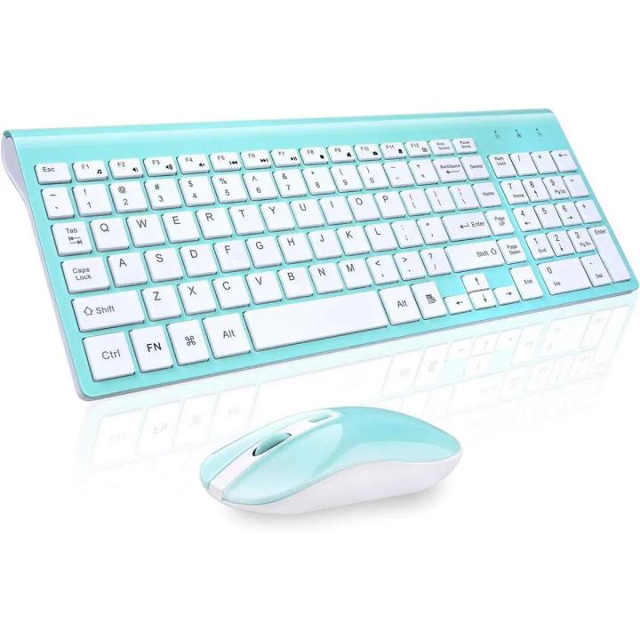 Wireless Keyboard Mouse Combo, cimetech Compact Full Size Wireless Keyboard and Mouse Set 2.4G Ultra-Thin Sleek Design for Windows, Computer, Desktop, PC, Notebook, Laptop - (Turqouise)