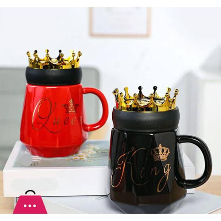 King and Queen Ceramic Mugs with Crown Lid Crown lids