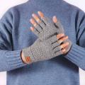 Winter Fingerless Gloves for Men Half Finger Elastic Mittens Knitting Wool Warm Leather Label Thick Elastic Driving Gloves. 