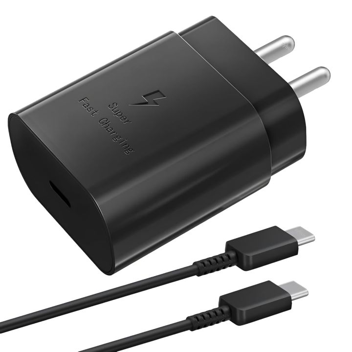Samsung 25W USB C Port Charger with Cable, Type-C Super Fast Android Phone Wall Charging Compatible with Samsung Galaxy A31/A32/A33/A34/A55/A22/A16/M14/A54/A52/A51/S23 fe, 25 w Charge Adaptor, Black