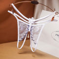 Breathable Mesh Hot Embroidered Lingerie Women's Open Crotch Free Pearl Women's T-Back Thin 2254. 