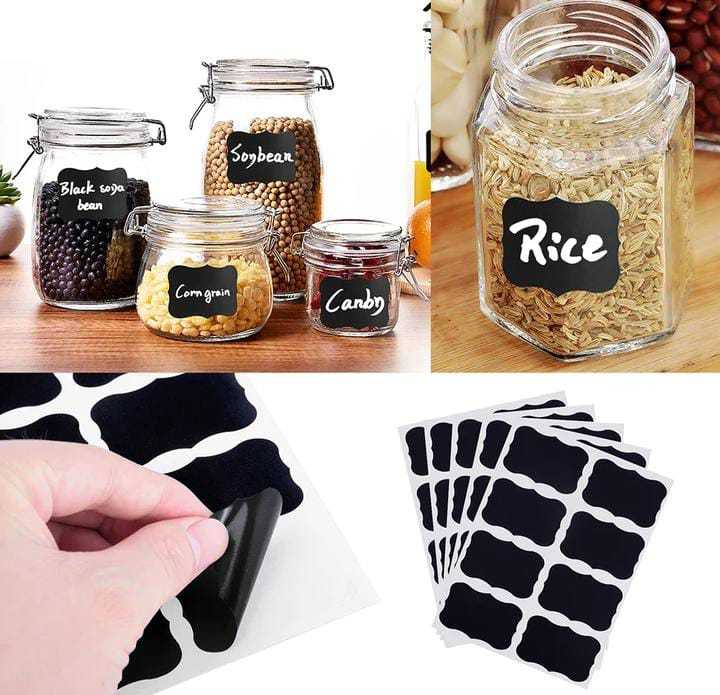 Reusable Chalkboard Labels, Pantry and Storage Chalk Stickers for Mason Jars, Spice, Glass, Bottles, Containers & Canisters, 24pcs Large Decorative Waterproof Blackboard Vinyl Set