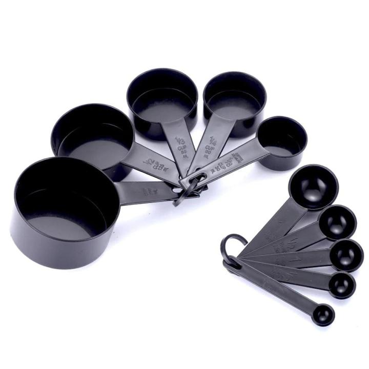 Pack of 10 Pcs Plastic Measuring Stackable Teaspoon Tablespoon Measurement Tools,Spoons and Cup, Spoon and Cup Set for Baking (Black)
