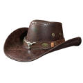 Cowgirl Cowboy hat Fashionable Western style Faux leather Fedora hats Vintage Ox head belt for Outdoor travel Western-themed parties Horseback riding Daily wear Sun protection. 