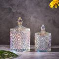 European-style yellow crystal glass storage jar, square sugar jar, diamond candy box, cotton swab box, cosmetic cotton jar, home decoration. 